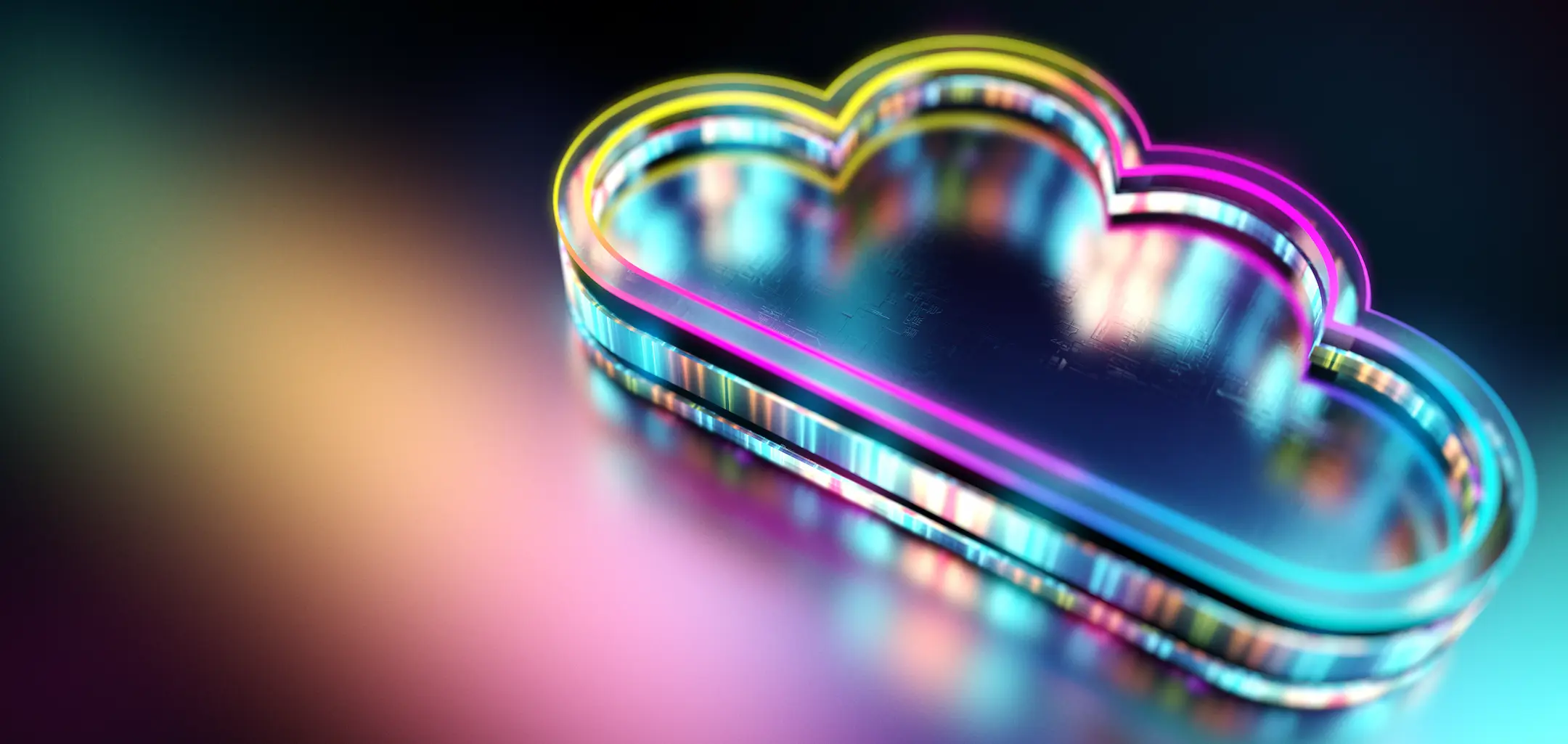 Colourful digital cloud symbol with neon lights