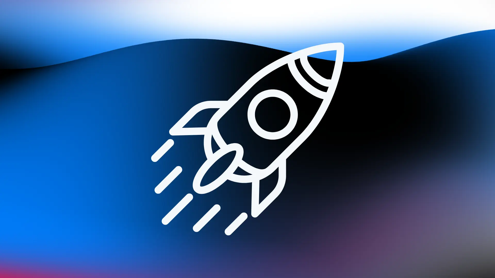 White rocket icon on blue gradient background