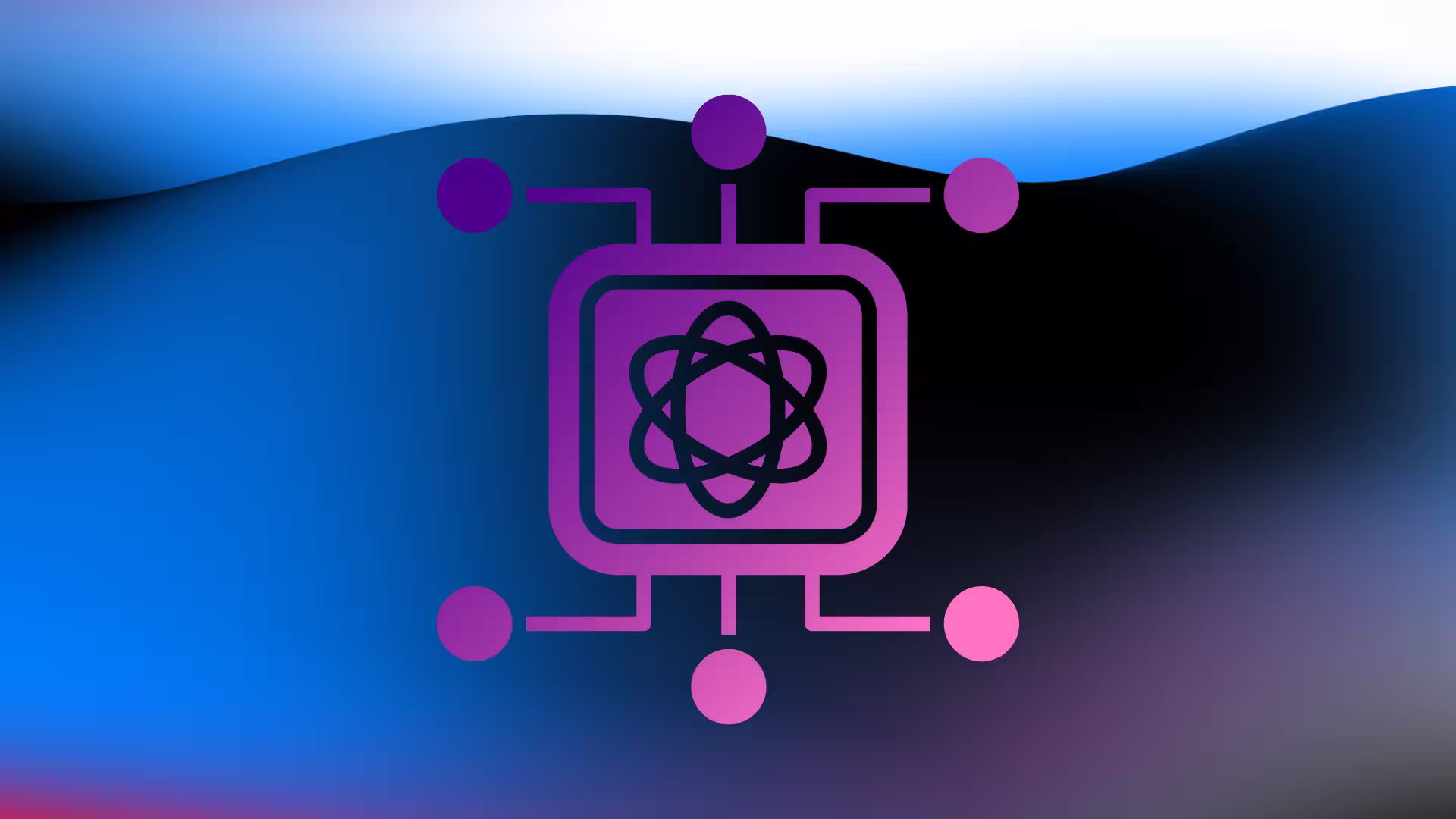 Network icon representing quantum computing processing on a gradient background.