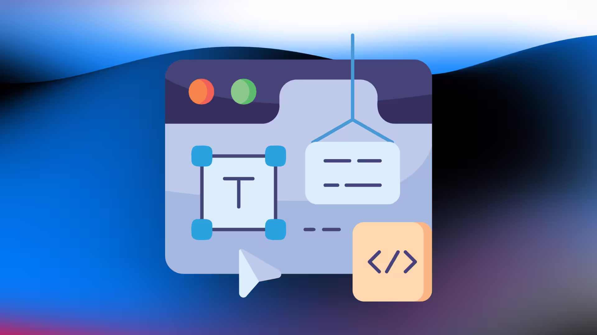 A website building tool in a browser on a gradient background.